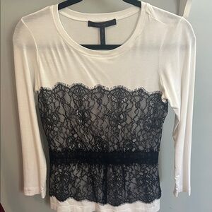BCBGMaxAzria White and Black Lace Long Sleeve Top